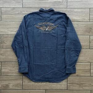 Harley-Davidson Blue Striped Casual Button Down Shirt